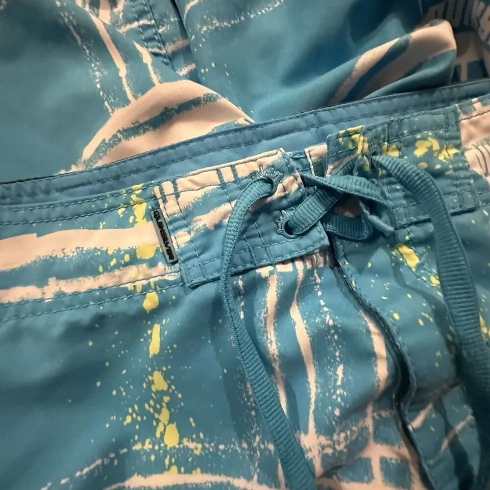 Vintage Y2K Quicksilver Board Shorts Mens 36 Plaid Embroidery Logo Swim Blue
